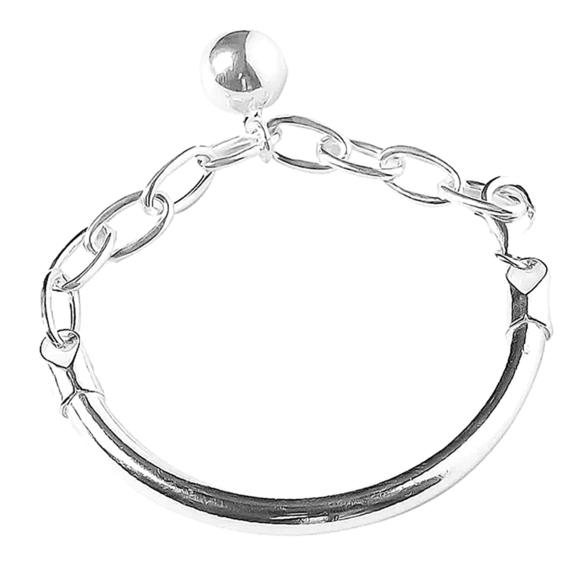 Silver Ball Drop Bracelet Chain Link Half Moon Minimalist Bangle - Picture 6 of 7
